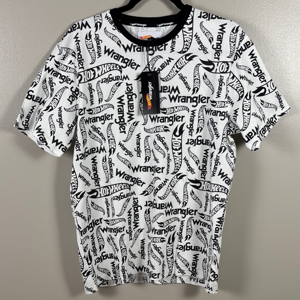 Wrangler x Hotwheels Men's Black and White Short Sleeve Logo Tee NWT